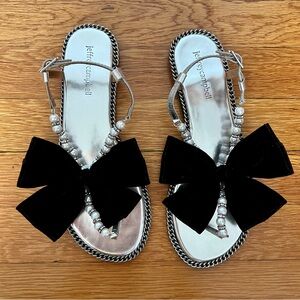 Jeffrey Campbell Adelisa silver Pearl and velvet bow thing sandals size 7